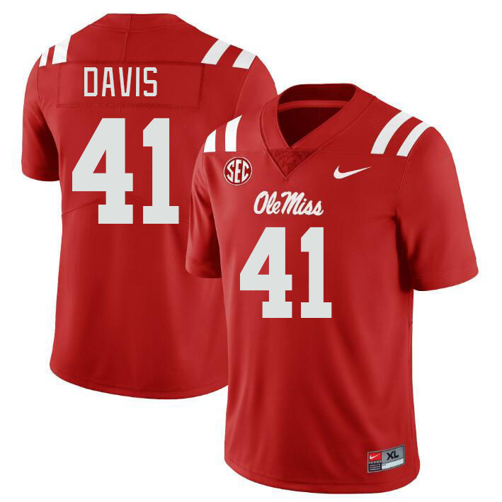 Men #41 Caden Davis Ole Miss Rebels College Football Jerseys Stitched Sale-Red